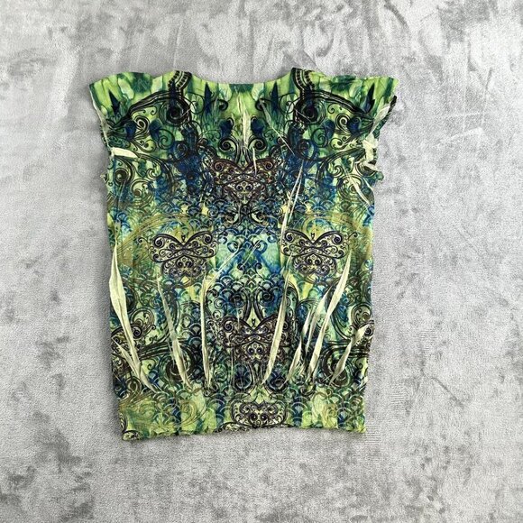One World Tunic Top Womens XL Green Butterfly Embellished Fairycore Boho Y2K - Picture 8 of 10